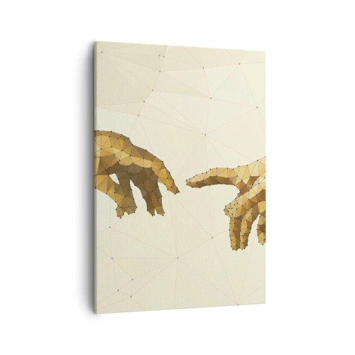 Cuadro sobre lienzo - Impresión de Imagen - Manos geométricas que se extienden una hacia la otra sobre un fondo claro. - 50x70cm - Geometría divina - Decoración de pared moderna para salón y dormitorio ARTTOR