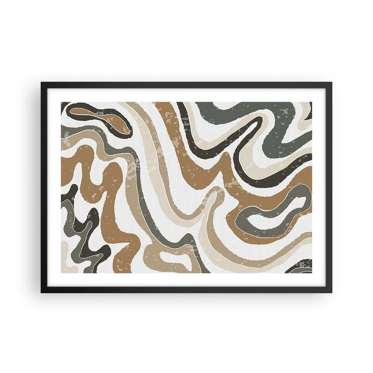 Póster en marco negro - Patrones terrosos en tonos marrones y verdes. - 70x50cm - Meandros de colores terrosos - Decoración de pared moderna para salón y dormitorio ARTTOR