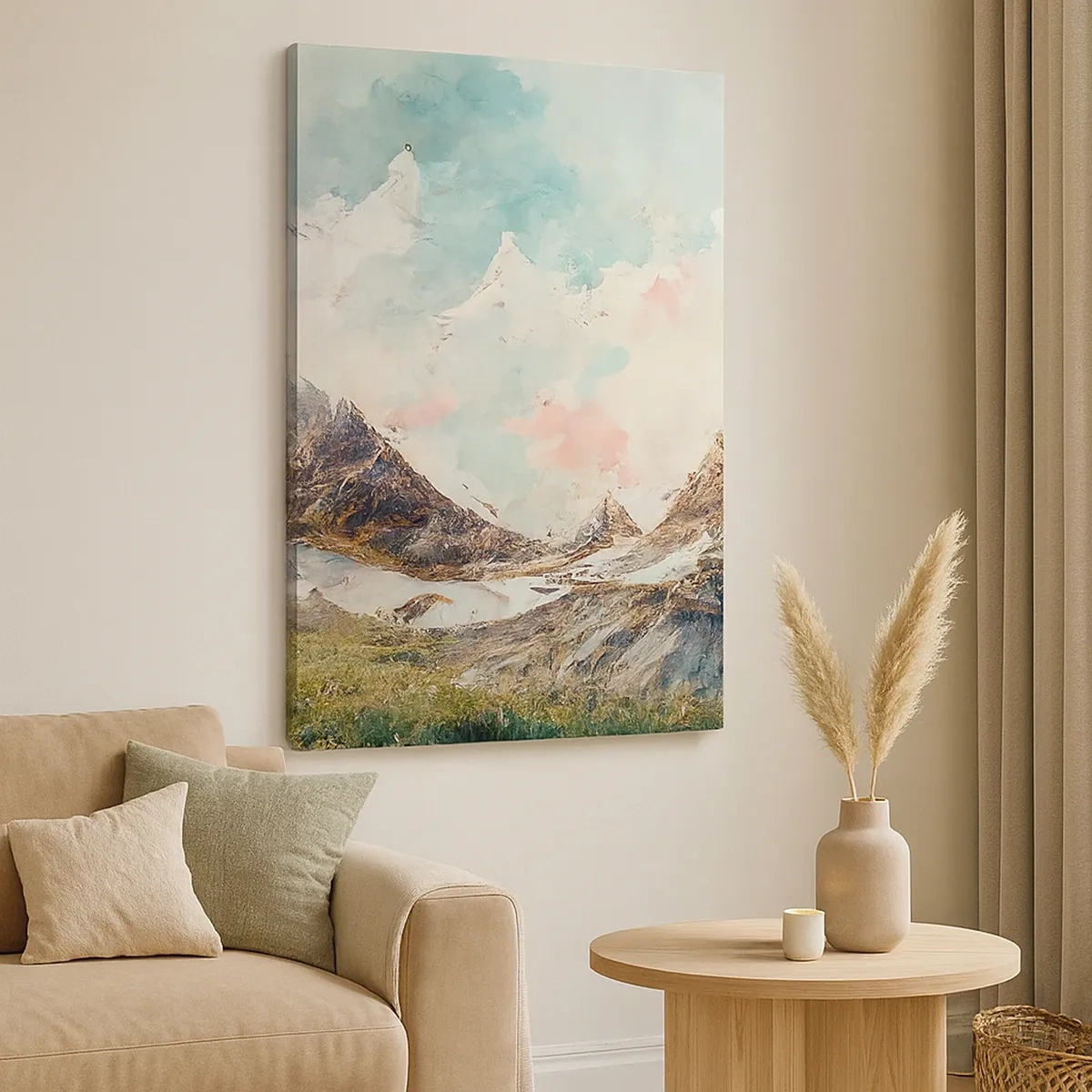 Cuadro sobre lienzo - Impresión de Imagen - Montañas pintorescas con cielos pastel - 50x70cm - Filos rocosos - Decoración de pared moderna para salón y dormitorio ARTTOR