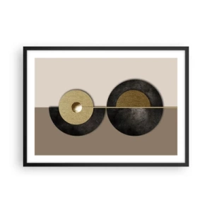 Póster en marco negro - Círculos abstractos en tonos dorados y marrones. - 70x50cm - Variaciones en torno a un círculo - Decoración de pared moderna para salón y dormitorio ARTTOR