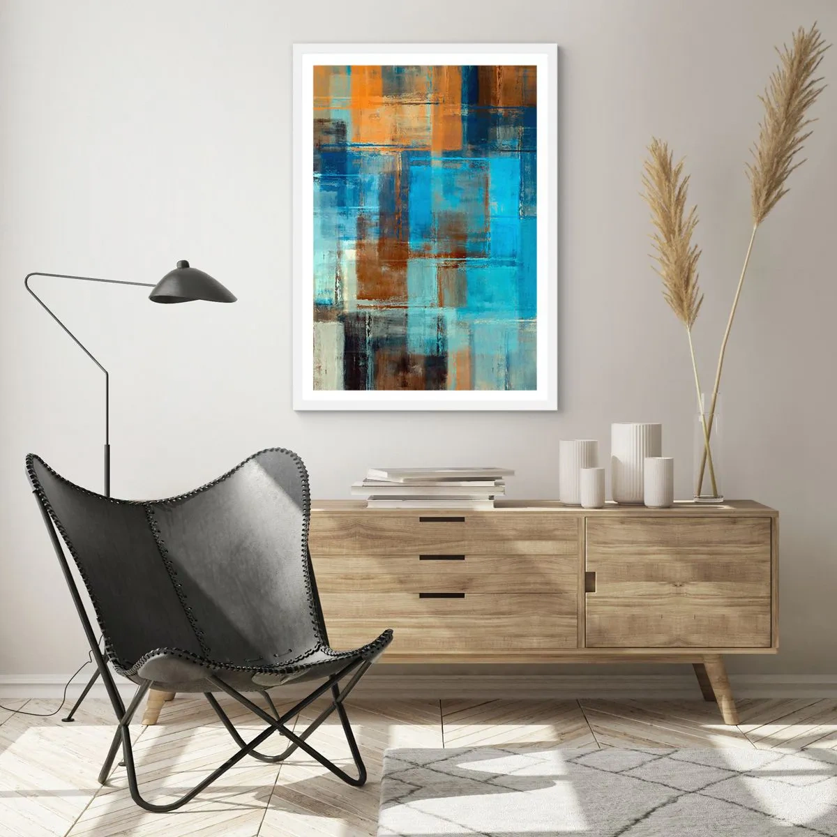 Póster en marco blanco - A través del velo azul - 70x100 cm