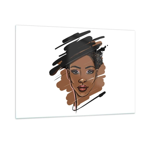 Cuadro sobre vidrio - Impresiones sobre Vidrio - Retrato de una mujer negra en un estilo de boceto de moda. - 120x80cm - Dulce como el chocolate - Decoración de pared moderna para salón y dormitorio ARTTOR