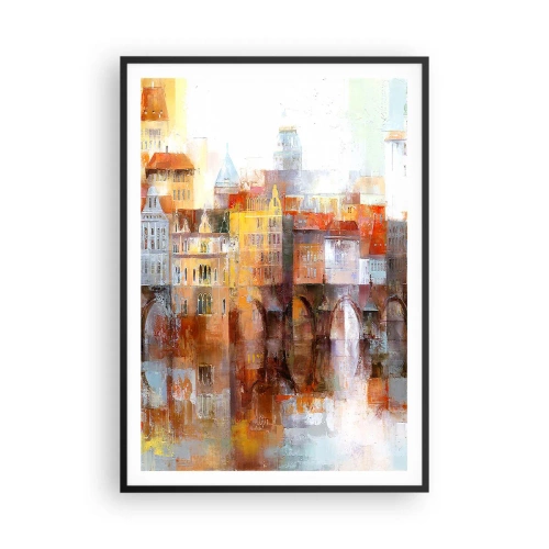 Póster en marco negro - Puente y ciudad - 70x100 cm