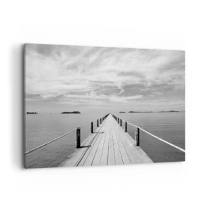 Cuadro sobre lienzo - Impresión de Imagen - Un muelle de madera que se pierde en la distancia sobre un mar en calma. - 100x70cm - Hora de viajar - Decoración de pared moderna para salón y dormitorio ARTTOR