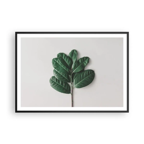Póster en marco negro - Una ramita de hojas verdes sobre un fondo claro. - 100x70cm - El dibujo de la propia naturaleza - Decoración de pared moderna para salón y dormitorio ARTTOR