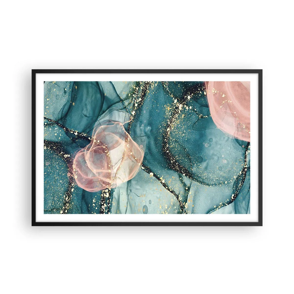 Póster en marco negro - Seda azul, tul rosa - 91x61 cm