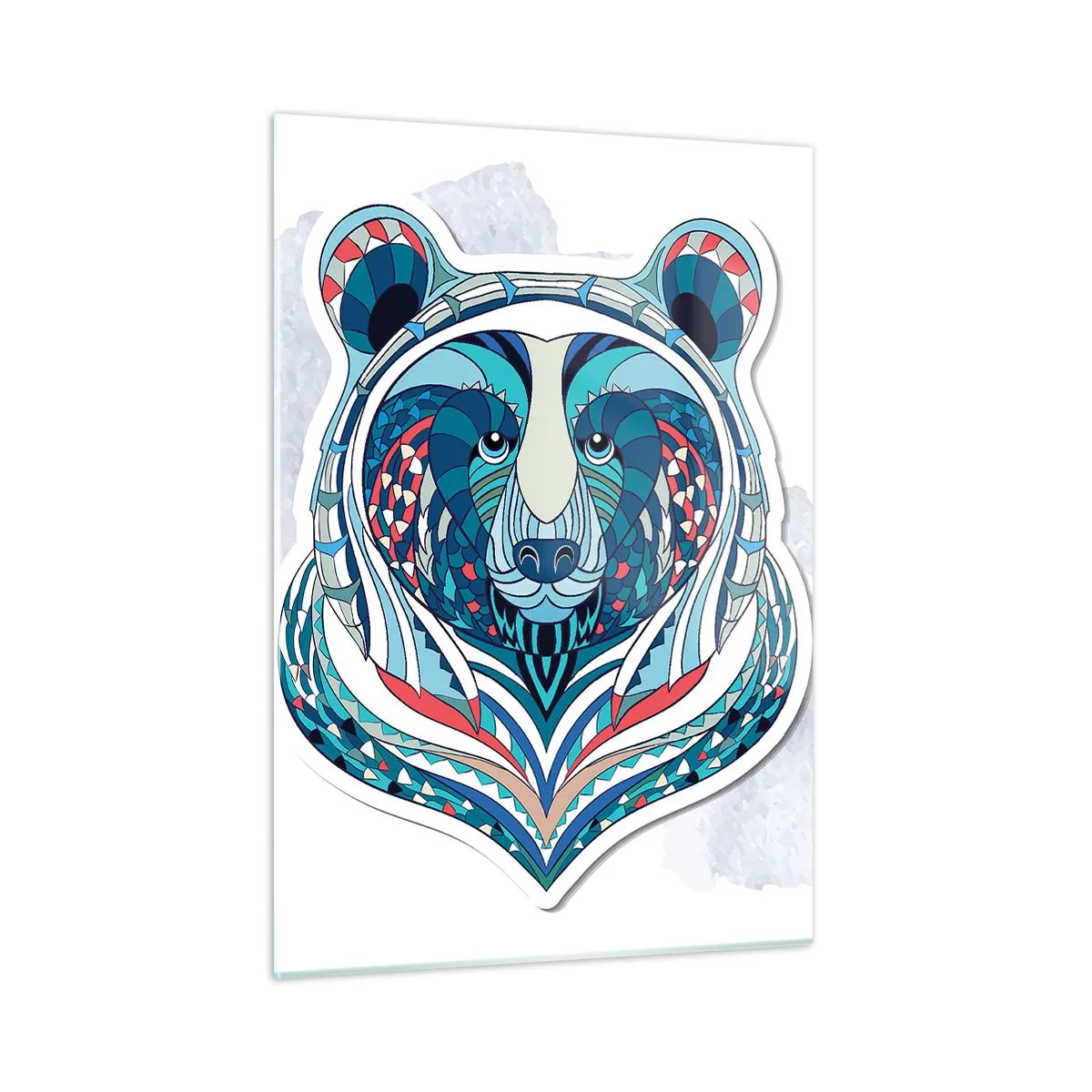 Cuadro sobre vidrio - Impresiones sobre Vidrio - Un retrato geométrico y colorido de un oso de peluche. - 50x70cm - ¡Viva Groenlandia! - Decoración de pared moderna para salón y dormitorio ARTTOR