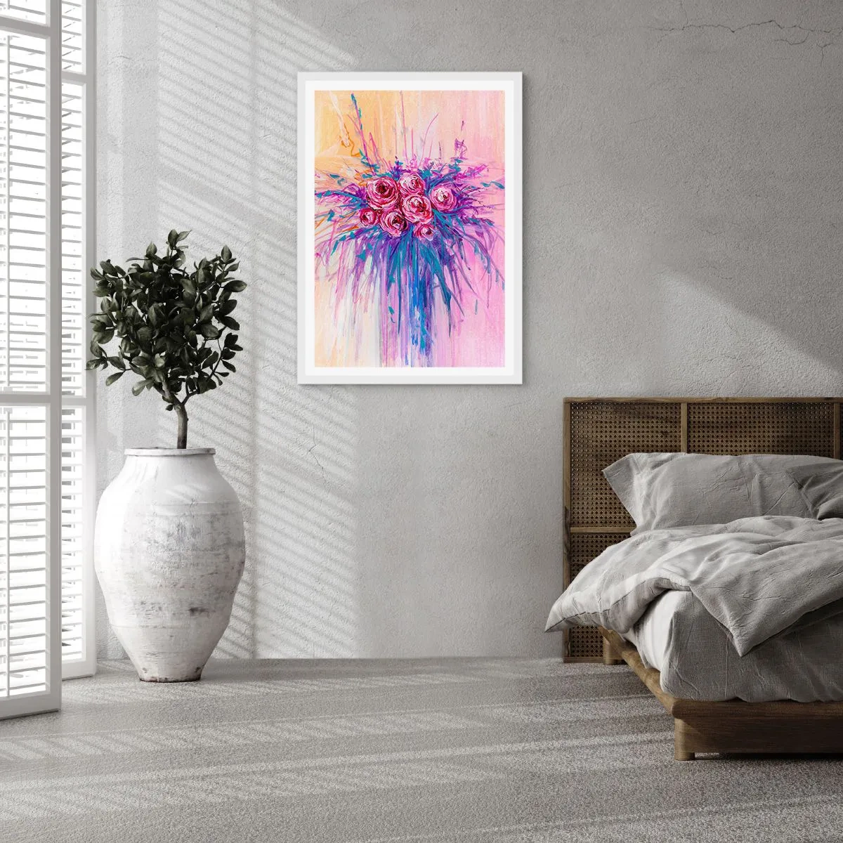 Póster en marco blanco - Fuente de rosas - 70x100 cm