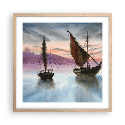 Póster en marco roble claro - Atardecer en el puerto - 50x50 cm