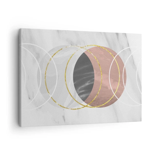 Cuadro sobre lienzo - Impresión de Imagen - Composición geométrica abstracta con círculos y detalles metálicos. - 70x50cm - Música de las esferas - Decoración de pared moderna para salón y dormitorio ARTTOR
