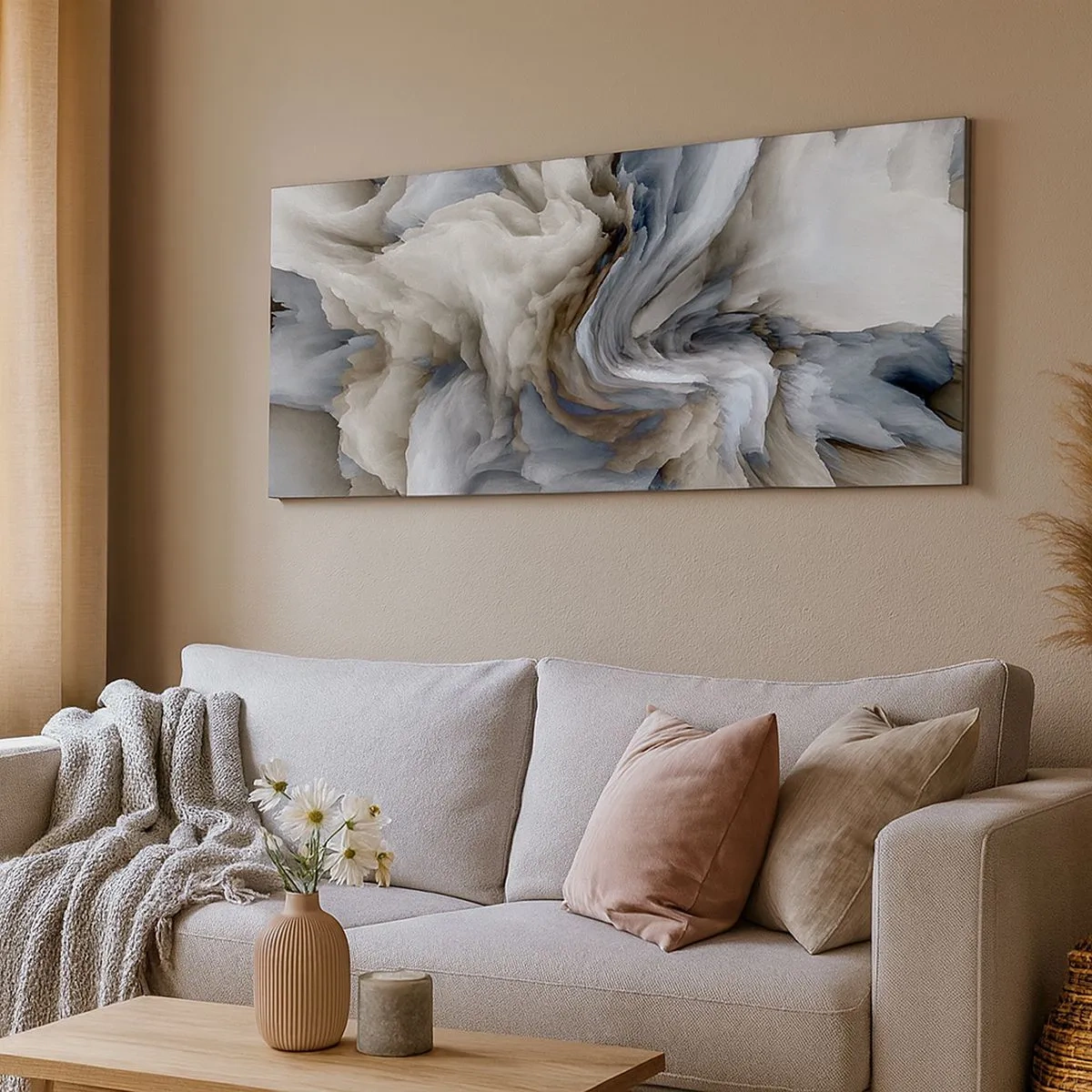 Cuadro sobre lienzo - Impresión de Imagen - Piedra y flor - 100x40 cm