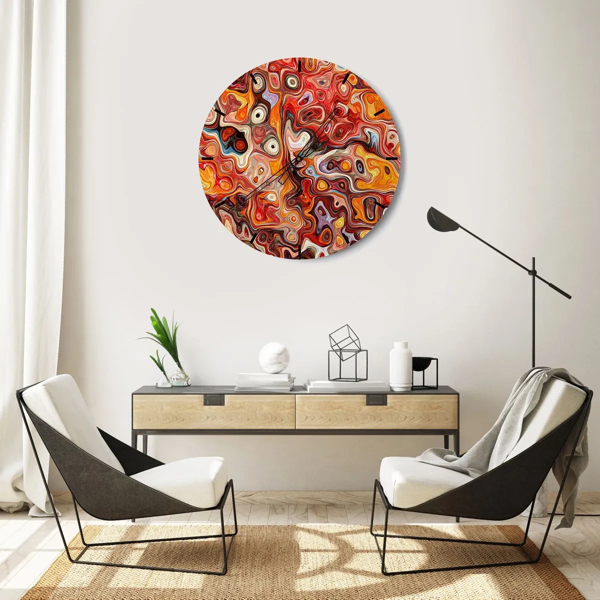 Reloj de pared - Reloj de vidrio - Patrón abstracto en tonos de rojo, naranja y amarillo. - 30x30cm - Si las nueces se derritieran en la miel - Decoración de pared moderna para salón, cocina y dormitorio ARTTOR