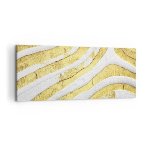 Cuadro sobre lienzo - Impresión de Imagen - Líneas abstractas doradas y blancas en una textura 3D - 120x50cm - Una composición en blanco y oro - Decoración de pared moderna para salón y dormitorio ARTTOR