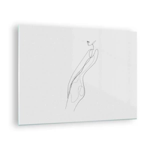 Cuadro sobre vidrio - Impresiones sobre Vidrio - Una línea minimalista que representa una silueta femenina. - 70x50cm - Apenas una promesa - Decoración de pared moderna para salón y dormitorio ARTTOR