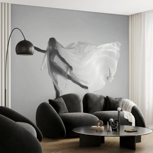 Fotomural Premium Sand - Una bailarina envuelta en un velo blanco y vaporoso. - 100x70cm - Ligereza y gracia - Decoración de pared moderna para salón y dormitorio ARTTOR