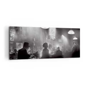 Cuadro sobre lienzo - Impresión de Imagen - Escena de clubes nocturnos de jazz en blanco y negro - 120x50cm - En clave de jazz - Decoración de pared moderna para salón y dormitorio ARTTOR