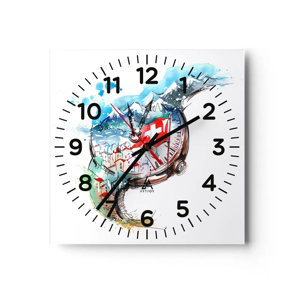 Reloj de pared - Reloj de vidrio - El espíritu de Suiza - 40x40 cm