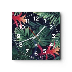 Reloj de pared - Reloj de vidrio - Encender el color verde - 30x30 cm
