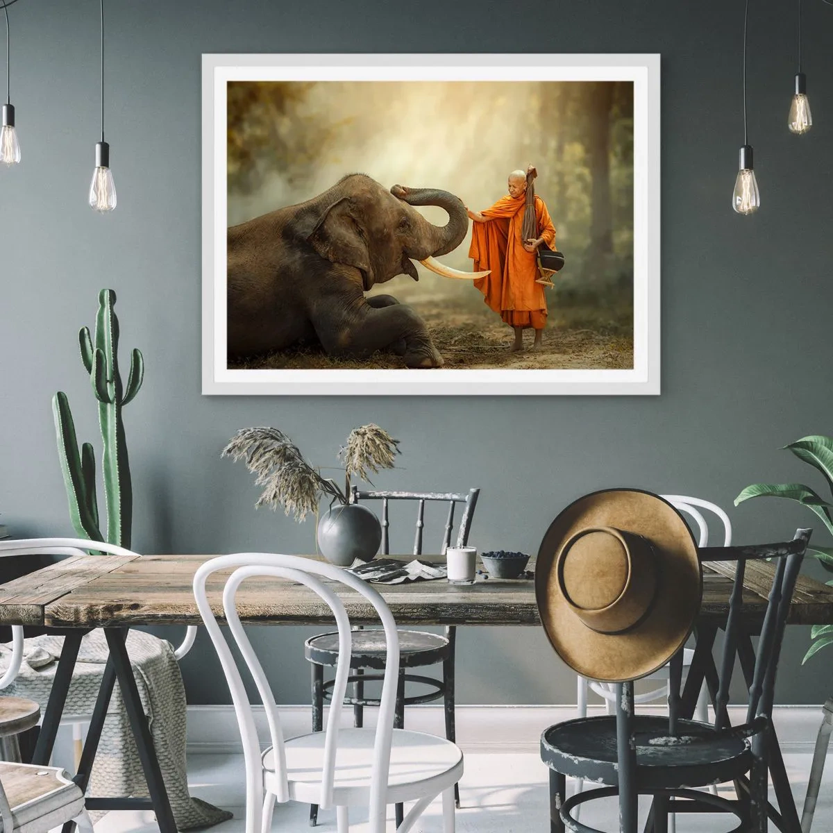 Póster en marco blanco - Un encuentro en un viaje - 70x50 cm