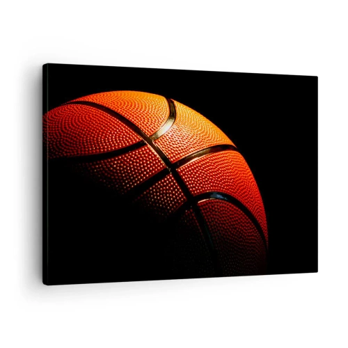 Cuadro sobre lienzo - Impresión de Imagen - Primer plano de una pelota de baloncesto sobre un fondo negro - 70x50cm - Hermoso como un planeta - Decoración de pared moderna para salón y dormitorio ARTTOR