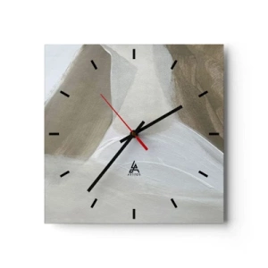 Reloj de pared - Reloj de vidrio - Abstracción delicada en tonos beige y blanco. - 30x30cm - Ola de blanco - Decoración de pared moderna para salón y dormitorio ARTTOR