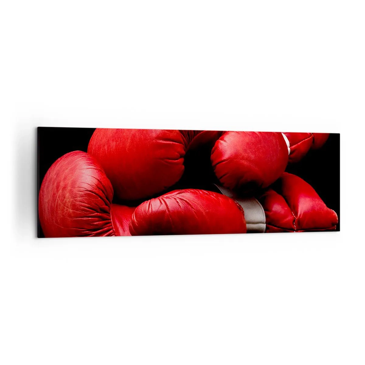 Cuadro sobre lienzo - Impresión de Imagen - Guantes de boxeo rojos sobre fondo negro - 160x50cm - La emoción del combate quedó atrás - Decoración de pared moderna para salón y dormitorio ARTTOR