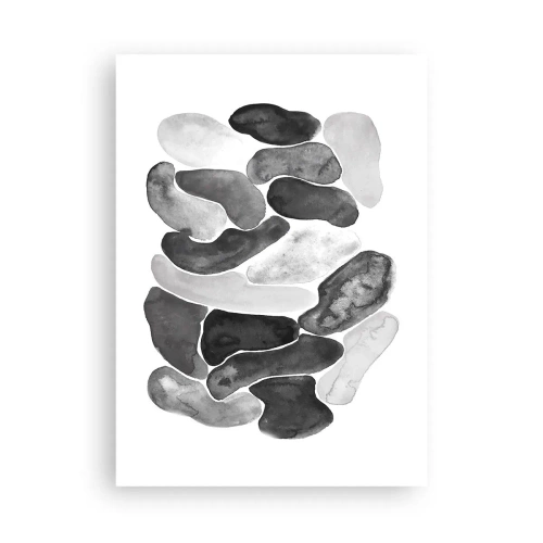 Póster - Formas abstractas en tonos de negro, gris y blanco. - 50x70cm - Abstracción pétrea - Decoración de pared moderna para salón y dormitorio ARTTOR