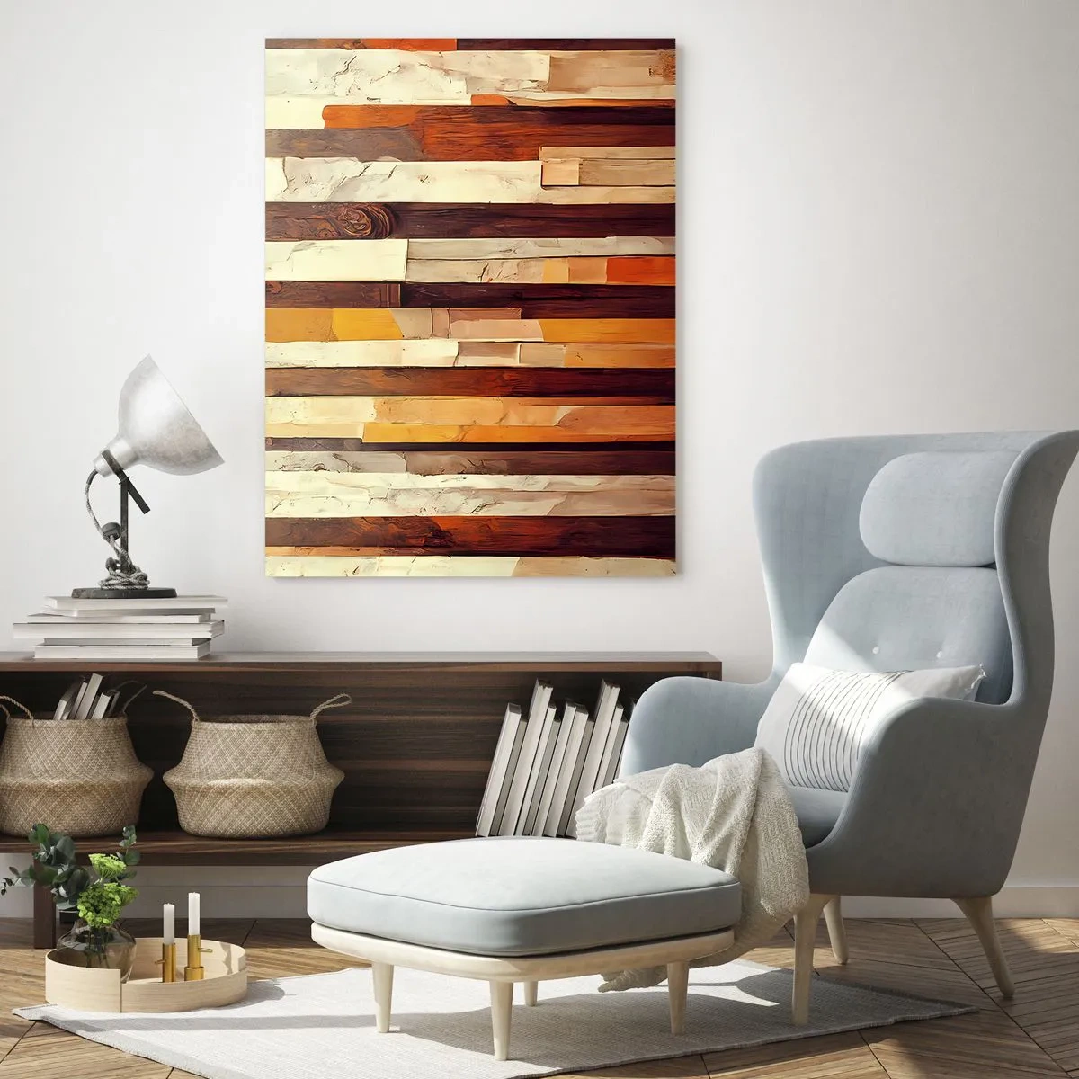 Cuadro sobre vidrio - Impresiones sobre Vidrio - Una composición de rayas verticales en tonos madera y beige. - 50x70cm - Himno de los árboles del bosque - Decoración de pared moderna para salón y dormitorio ARTTOR