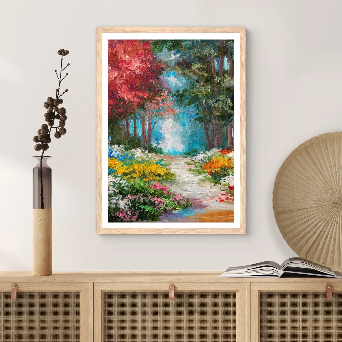 Póster en marco roble claro - Jardín forestal, bosque floral - 70x100 cm