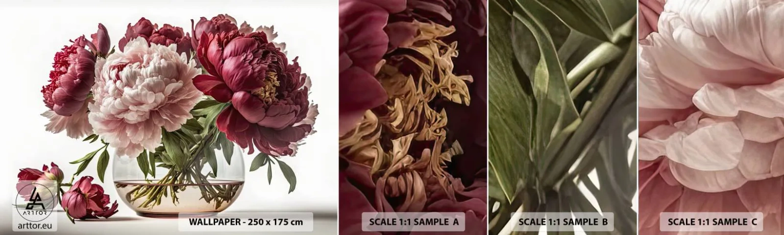 Muestra De Fotomural Standard Eco - En plena floración de la belleza - Ramo de flores, Florero, Peonías - 100x30 cm