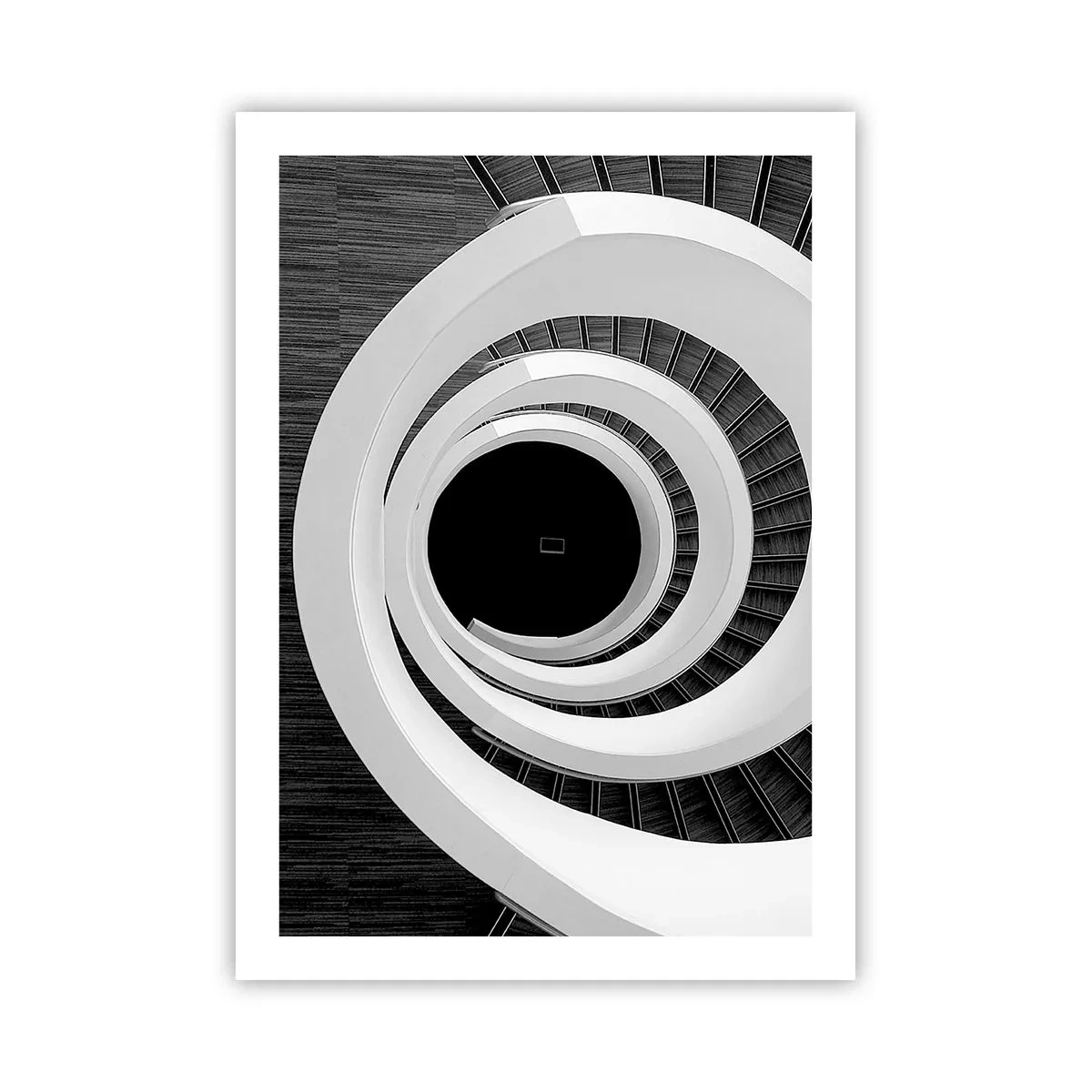 Póster - Una escalera de caracol en blanco y negro con un diseño abstracto. - 50x70cm - Hacia el origen - Decoración de pared moderna para salón y dormitorio ARTTOR