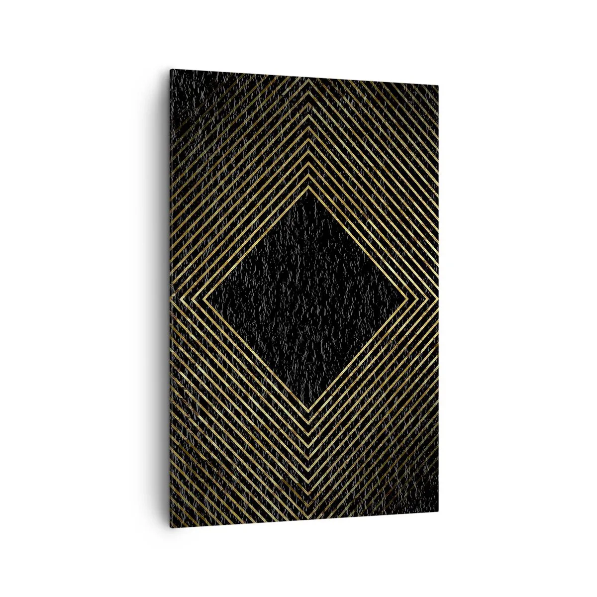 Cuadro sobre lienzo - Impresión de Imagen - Fondo negro con un patrón geométrico de líneas doradas. - 80x120cm - Geometría al estilo glamour - Decoración de pared moderna para salón y dormitorio ARTTOR