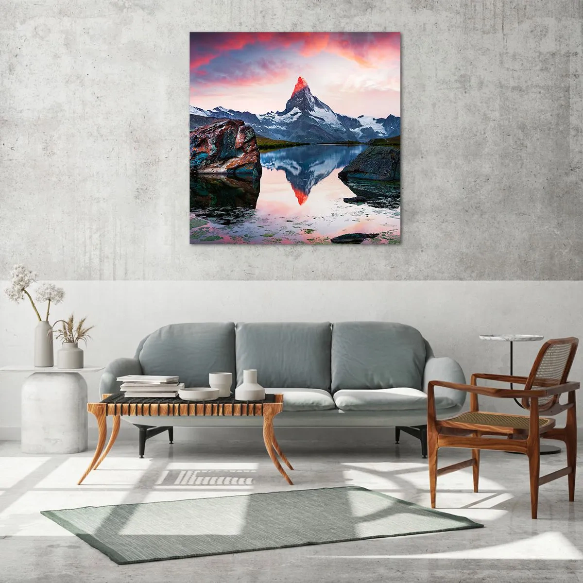 Cuadro sobre vidrio - Impresiones sobre Vidrio - El corazón de las montañas arde - 70x70 cm