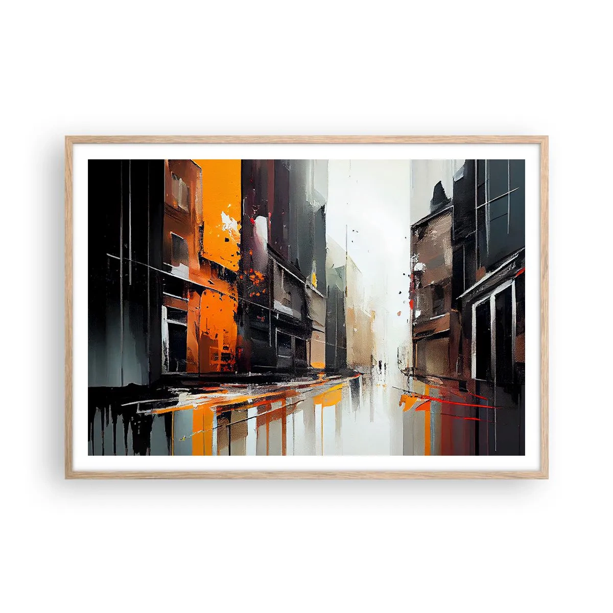 Póster en marco roble claro - Día lluvioso - 100x70 cm