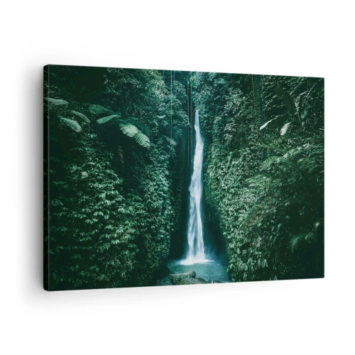 Cuadro sobre lienzo - Impresión de Imagen - Una cascada rodeada de densa vegetación tropical. - 70x50cm - Balneario tropical - Decoración de pared moderna para salón y dormitorio ARTTOR