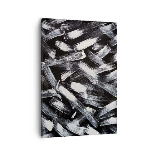 Cuadro sobre lienzo - Impresión de Imagen - Abstracción dinámica con pinceladas blancas sobre fondo negro. - 50x70cm - Abstracción en el espíritu industrial - Decoración de pared moderna para salón y dormitorio ARTTOR
