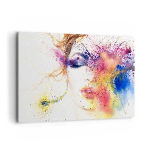 Cuadro sobre lienzo - Impresión de Imagen - Un retrato artístico de una mujer en expresivos colores de acuarela. - 120x80cm - Vértigo del arco iris - Decoración de pared moderna para salón y dormitorio ARTTOR