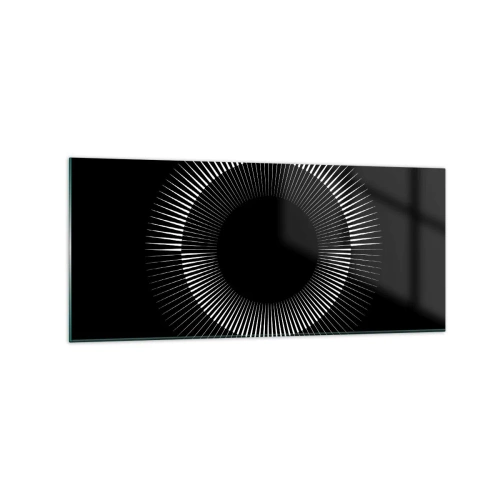 Cuadro sobre vidrio - Impresiones sobre Vidrio - Círculo gráfico con rayos en blanco y negro - 120x50cm - Sol negro - Decoración de pared moderna para salón y dormitorio ARTTOR