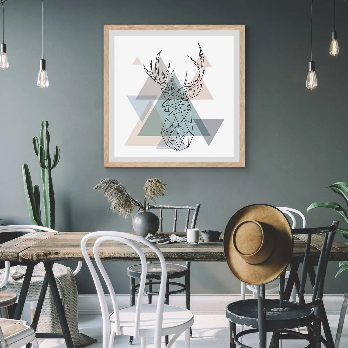 Póster en marco roble claro - En un bosque geométrico - 50x50 cm