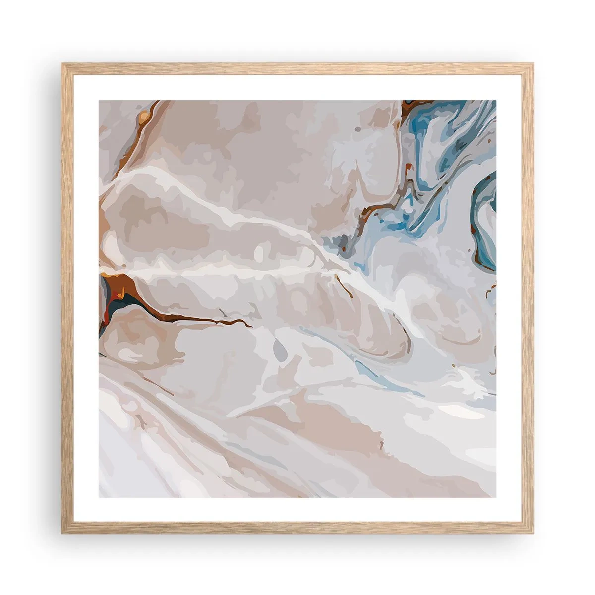 Póster en marco roble claro - El azul serpentea por el blanco - 60x60 cm