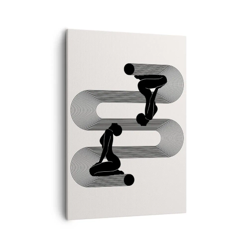 Cuadro sobre lienzo - Impresión de Imagen - Siluetas negras con líneas geométricas sobre un fondo claro - 50x70cm - Simetría sensual - Decoración de pared moderna para salón y dormitorio ARTTOR