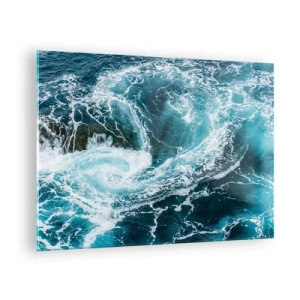 Cuadro sobre vidrio - Impresiones sobre Vidrio - Un remolino oceánico rodeado de olas blancas en agua azul. - 70x50cm - Torbellino al núcleo de la Tierra - Decoración de pared moderna para salón y dormitorio ARTTOR
