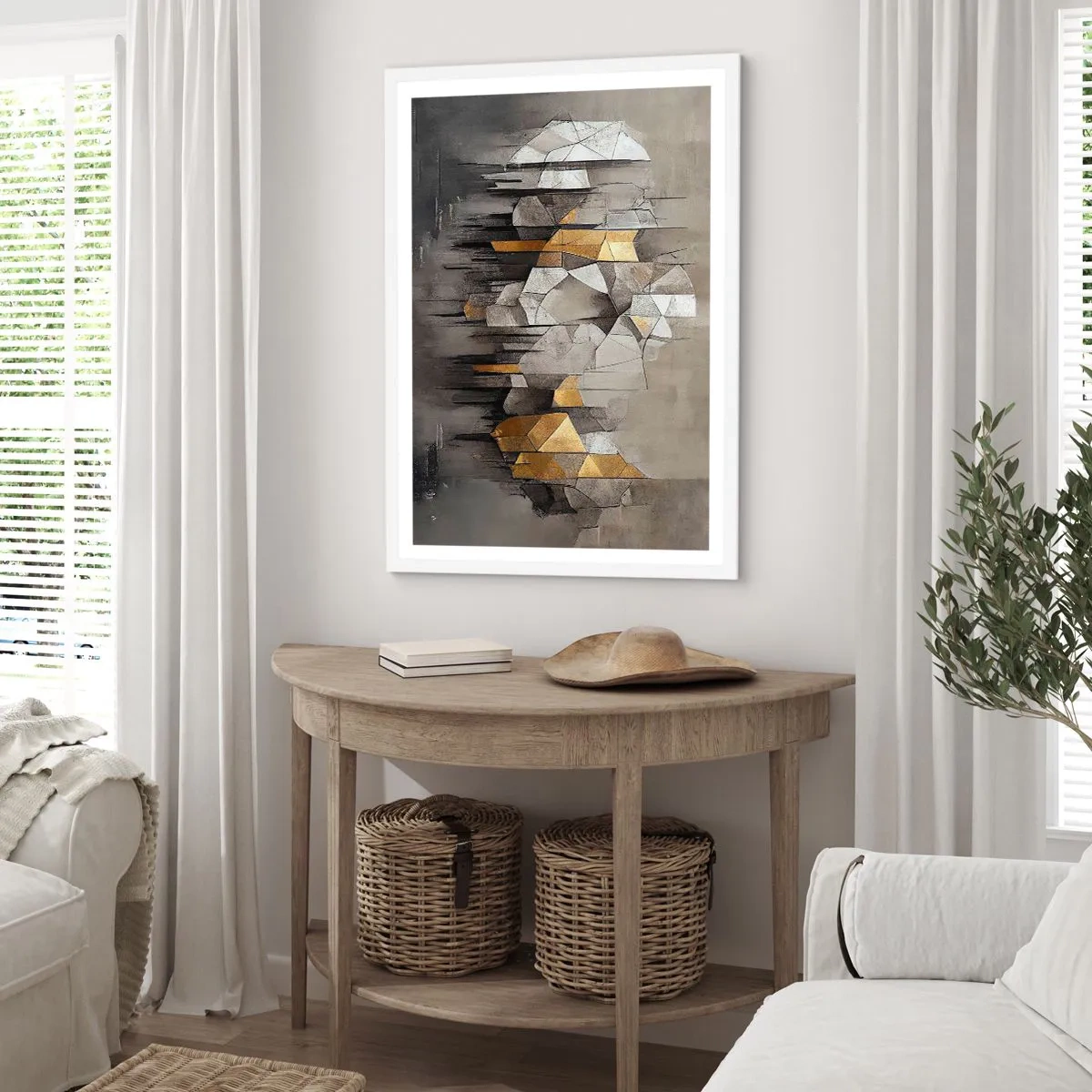 Póster en marco blanco - Composición hecha de hielo y luz - 70x100 cm