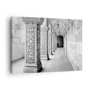 Cuadro sobre lienzo - Impresión de Imagen - Columnas históricas en una toma monocromática - 70x50cm - ¿Y adónde nos llevará...? - Decoración de pared moderna para salón y dormitorio ARTTOR