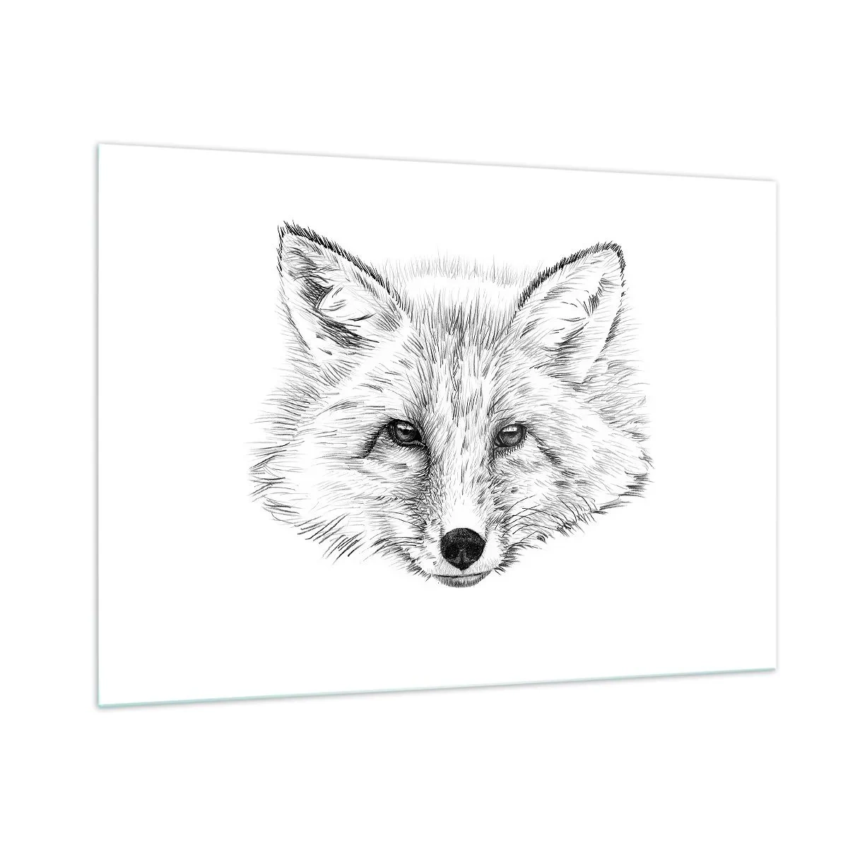 Cuadro sobre vidrio - Impresiones sobre Vidrio - Dibujo de la cabeza de un zorro sobre un fondo blanco. - 100x70cm - ¿Pueden mentir estos ojos? - Decoración de pared moderna para salón y dormitorio ARTTOR