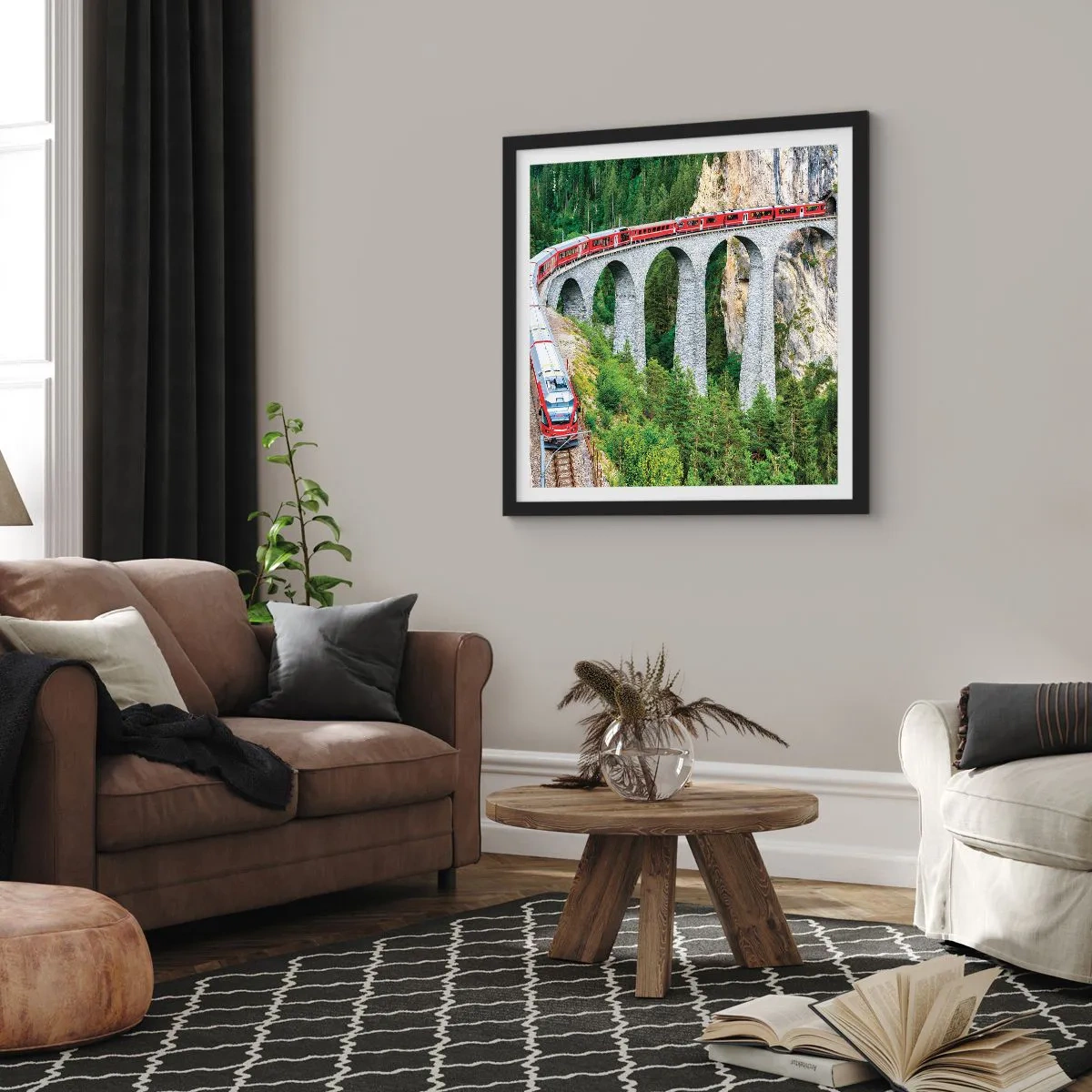 Póster en marco negro - Atravesando las montañas - 40x40 cm