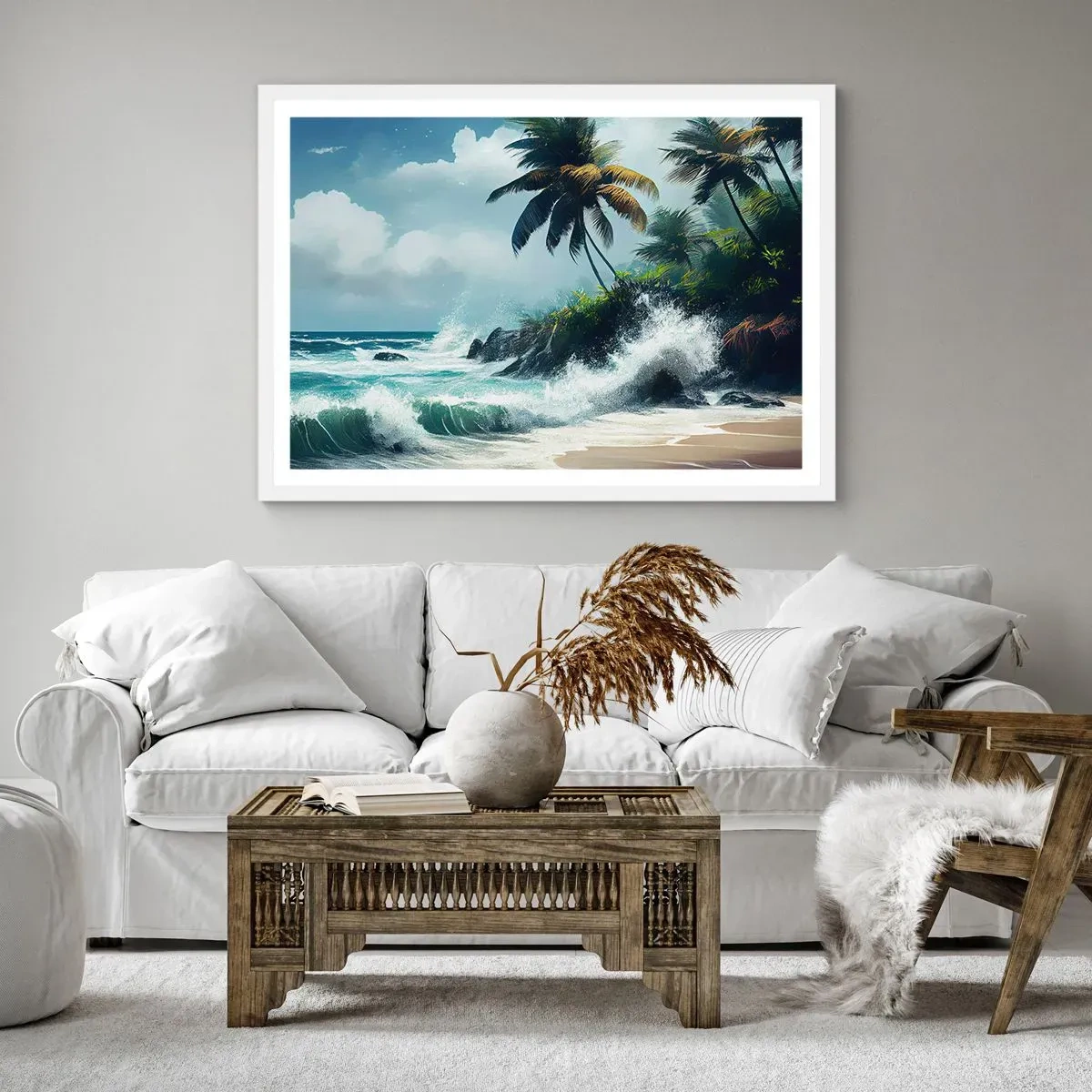 Póster en marco blanco - En una costa tropical - 100x70 cm