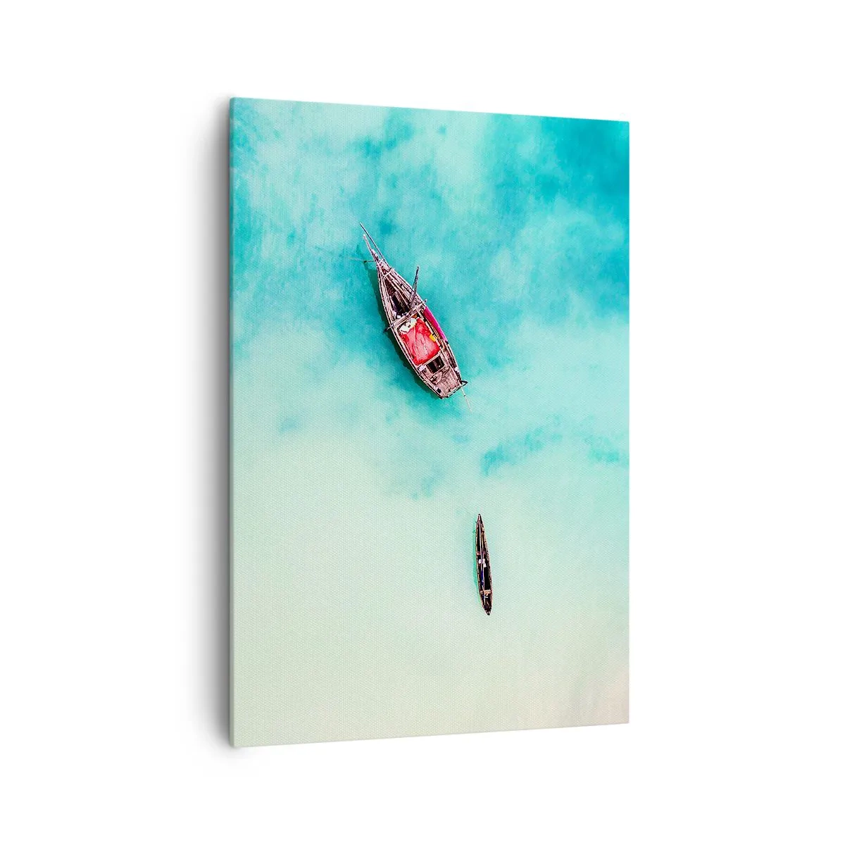 Cuadro sobre lienzo - Impresión de Imagen - Barcos en aguas turquesas vistos a vista de pájaro - 70x100cm - Porque en las playas de Zanzíbar, cuando las aguas se desbordan... - Decoración de pared moderna para salón y dormitorio ARTTOR