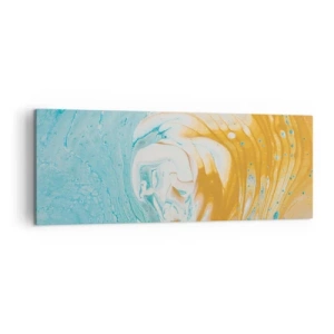 Cuadro sobre lienzo - Impresión de Imagen - Ondas abstractas en tonos azules y dorados sobre lienzo. - 140x50cm - Remolino pastel - Decoración de pared moderna para salón y dormitorio ARTTOR