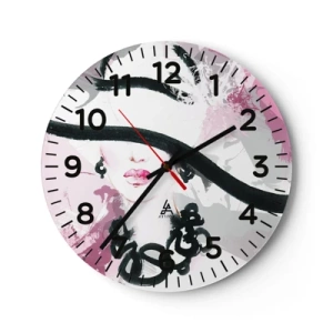 Reloj de pared - Reloj de vidrio - Retrato de una dama en negro y rosa - 40x40 cm